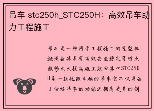 吊车 stc250h_STC250H：高效吊车助力工程施工