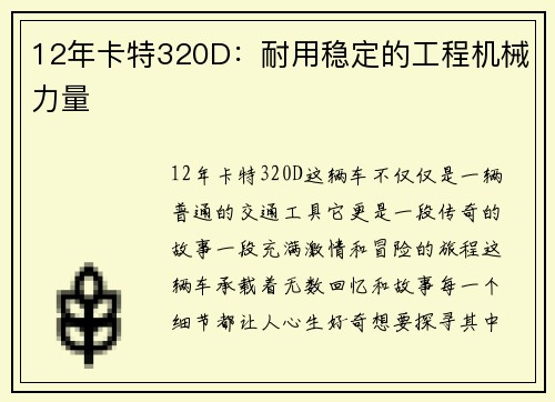 12年卡特320D：耐用稳定的工程机械力量